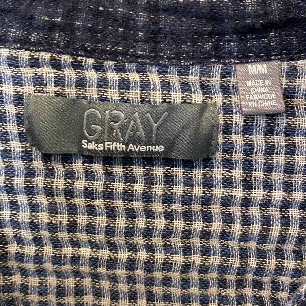 Gray By Saks Fifth Ave Linen Button Down Shirt Navy EUC - Picture 4 of 14